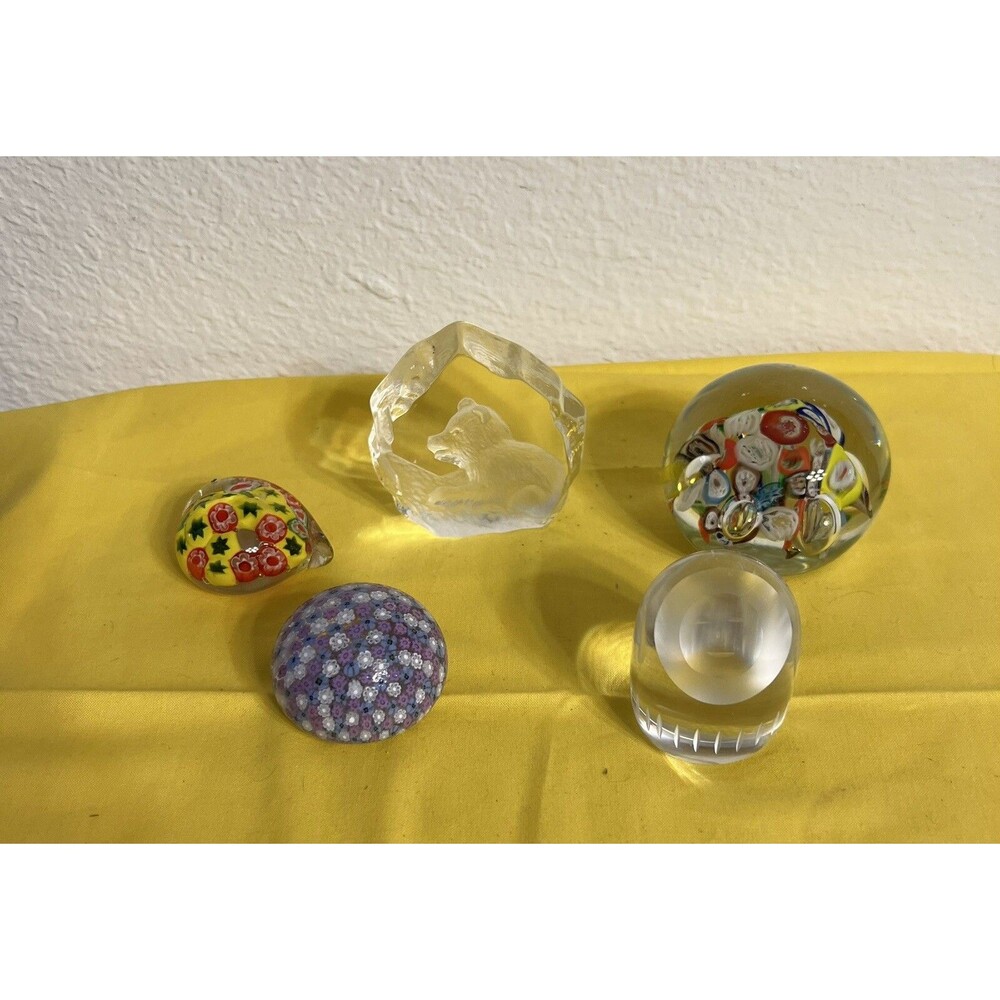 5 vintage glass paperweights Moreno, Veneziana, Millefiori, Hadeland, & More